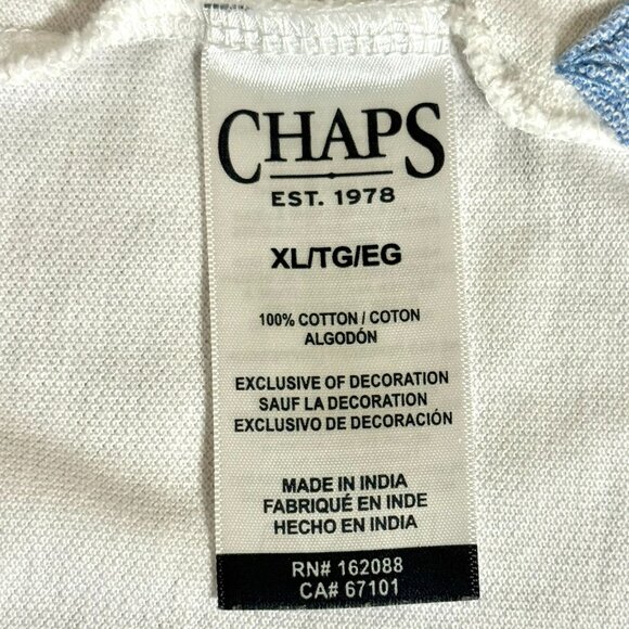 NEW Chaps Mens White Polo Shirt XL Black Tipped Collar & Sleeves Excellent - Picture 7 of 7